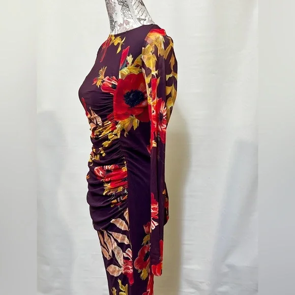 FUZZI Dark burgundy floral stretch midi dress size S/M.‎